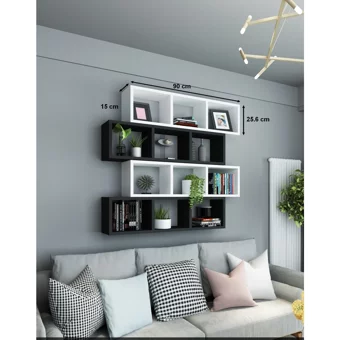 Dekormer Design 12 Bölmeli 12 Raflı Suntalam 104 cm Siyah Beyaz Takım Kitaplık