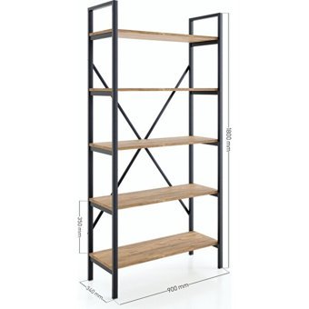 Ceramical 5 Bölmeli 5 Raflı Suntalam 90x180 cm Açık Kahverengi Kitaplık