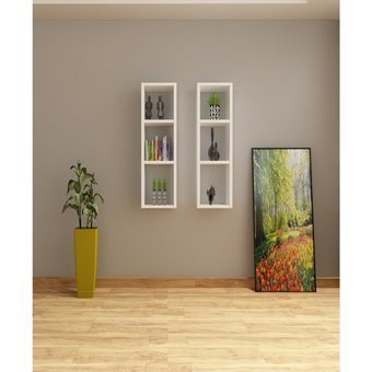 Dekormer Design 6 Bölmeli 2 Raflı Suntalam 90 cm İkili Takım Beyaz Kitaplık