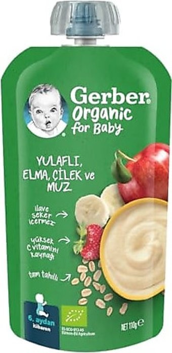 Gerber Tahıllı Organik Elmalı Çilekli Muzlu Kaşık Maması 110 gr