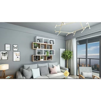 Dekormer Design 12 Bölmeli 12 Raflı Yonga Levha 104 cm Beyaz Meşe Renk Takım Kitaplık