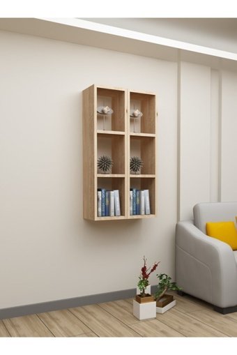 Dekormer Design 6 Bölmeli 6 Raflı 90 cm Meşe Renk Kitaplık