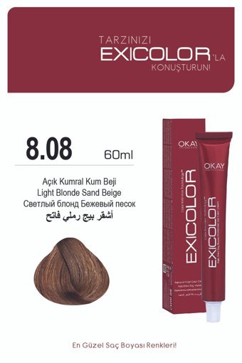 Exicolor 8.08 Açık Kumral Kum Beji Krem Saç Boyası 2x60 ml