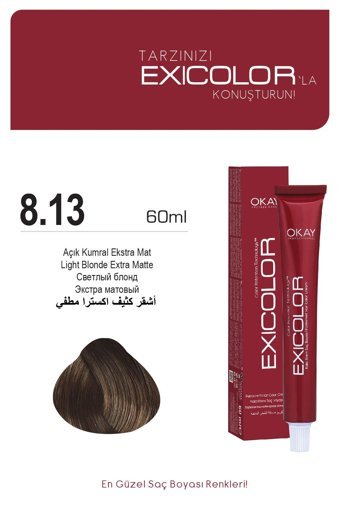 Exicolor 8.13 Açık Kumral Ekstra Mat Krem Saç Boyası 2x60 ml