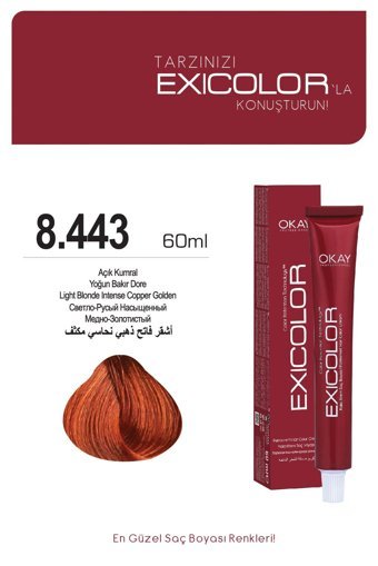 Exicolor 8.443 Açık Kumral Yoğun Bakır Krem Saç Boyası 2x60 ml