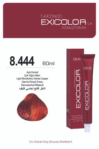 Exicolor 8.444 Açık Kumral Ekstra Bakır Krem Saç Boyası 2x60 ml