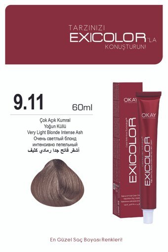 Exicolor 9.11 Çok Açık Kumral Yoğun Küllü Krem Saç Boyası 2x60 ml
