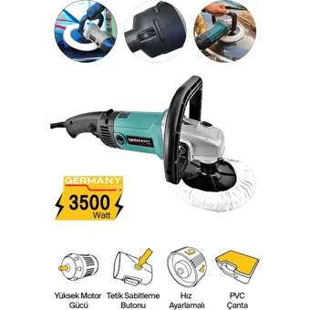Germany Style GRMPRO-1002M 3500 W 3000 Devir/Dk 180 Mm Disk Kablolu Pasta Cila Elektrikli Polisaj Makinesi