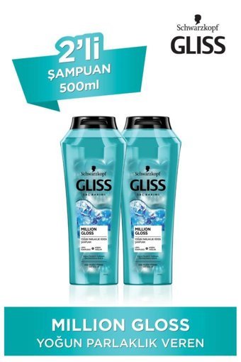 Gliss Million Gloss Parlaklık Tüm Saçlar İçin Sade Standart Unisex Şampuanı 2x500 ml