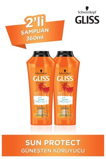 Gliss Sun Protect Onarıcı Tüm Saçlar İçin Sade Standart Unisex Şampuanı 2x360 ml