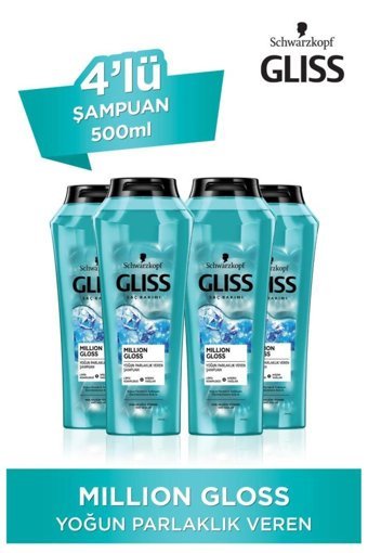 Gliss Million Gloss Parlaklık Tüm Saçlar İçin Sade Standart Unisex Şampuanı 4x500 ml