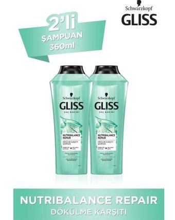 Gliss Nutribalance Repair Saç Dökülmesine Karşı Tüm Saçlar İçin Sade Standart Unisex Şampuanı 2x360 ml