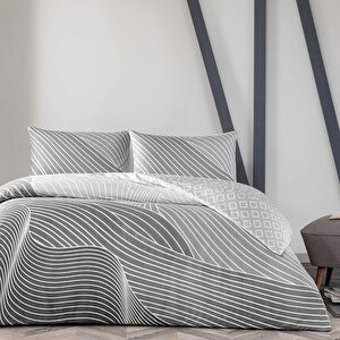 Taç Crumbly Pamuk Dört Mevsim 200 x 220 cm Desenli Çift Kişilik Nevresim Takımı Gri