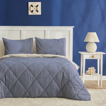 Nautica Home Maritime Stripe Pamuk Dört Mevsim 200 x 220 cm Çizgili Çift Kişilik Nevresim Takımı Mavi