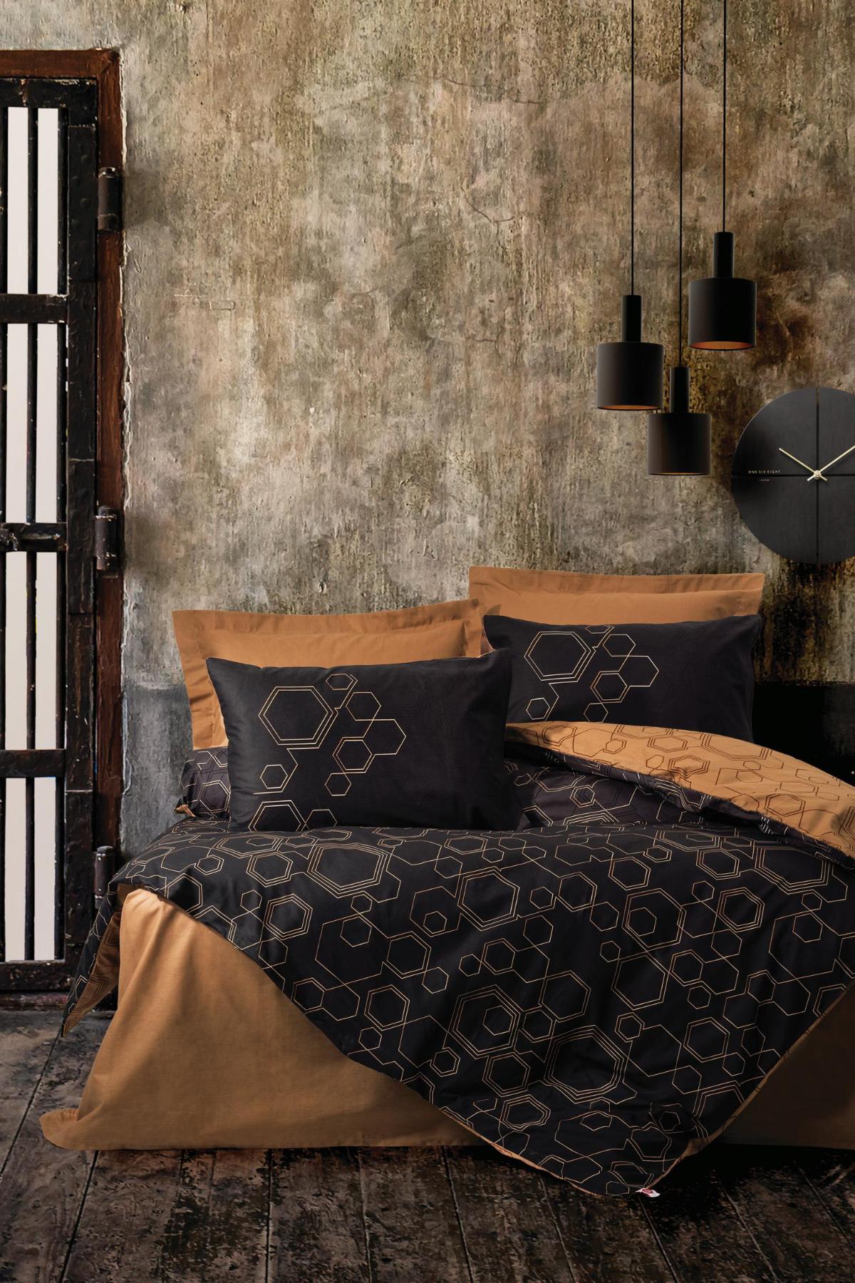 Cotton Box Dark Dawn Pamuk Dört Mevsim 200 x 220 cm Desenli Çift Kişilik Nevresim Takımı Bakır