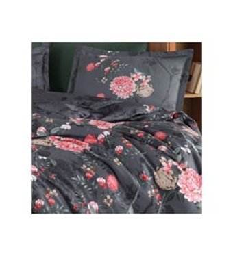 Clasy Alfon V1 Pamuk Dört Mevsim 200 x 220 cm Desenli Çift Kişilik Nevresim Takımı Kırmızı Siyah