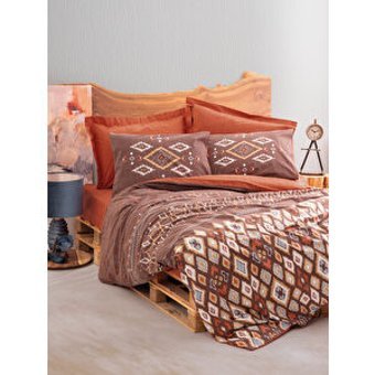 Cotton Box Belize Pamuk Dört Mevsim 200 x 220 cm Desenli Çift Kişilik Nevresim Takımı Kahverengi
