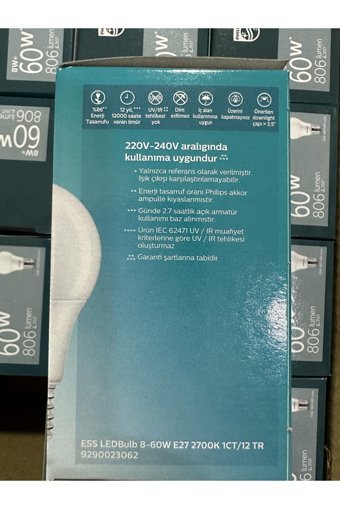 Philips Essential 60 W Tasarruflu Sarı E27 Armut Led Ampül