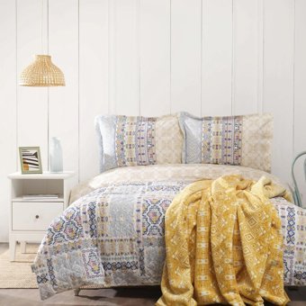 Karaca Home Milo Pamuk Dört Mevsim 200 x 220 cm Desenli Çift Kişilik Nevresim Takımı Mavi Sarı