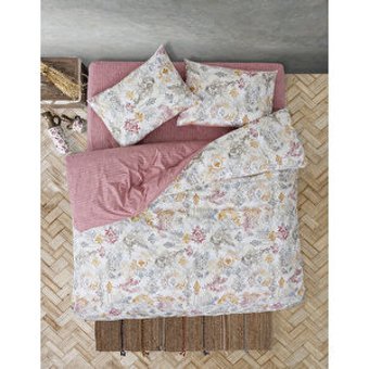 Cozy Home Antik Pamuk Dört Mevsim 200 x 220 cm Desenli Çift Kişilik Nevresim Takımı Pembe