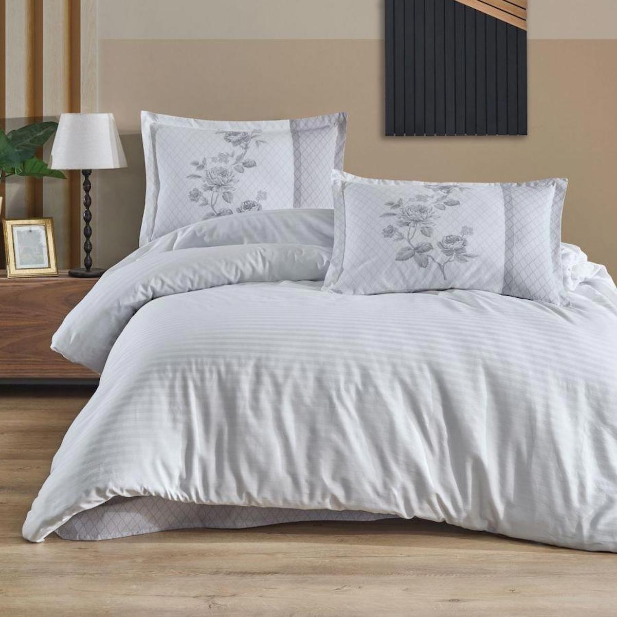 Clasy Suave V7 Pamuk Dört Mevsim 200 x 220 cm Çizgili Çift Kişilik Nevresim Takımı Beyaz
