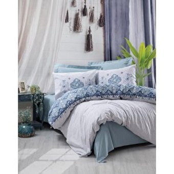 Cotton Box Jeni Pamuk Dört Mevsim 200 x 220 cm Desenli Çift Kişilik Nevresim Takımı Mavi