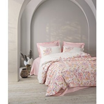 Cotton Box Bohem Muna Pamuk Dört Mevsim 200 x 220 cm Desenli Çift Kişilik Nevresim Takımı Pembe