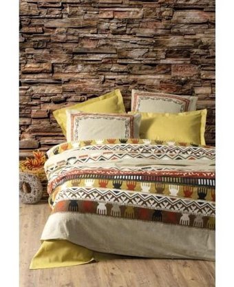 Cotton Box Magnus Pamuk Dört Mevsim 200 x 220 cm Desenli Çift Kişilik Nevresim Takımı Hardal