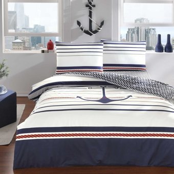 Taç Harbor Pamuk Dört Mevsim 200 x 220 cm Desenli Çift Kişilik Nevresim Takımı Lacivert