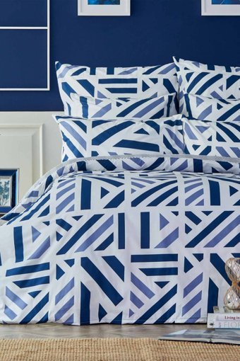 Nautica Home Orion Pamuk Dört Mevsim 200 x 220 cm Desenli Çift Kişilik Nevresim Takımı Açık Mavi Koyu Mavi