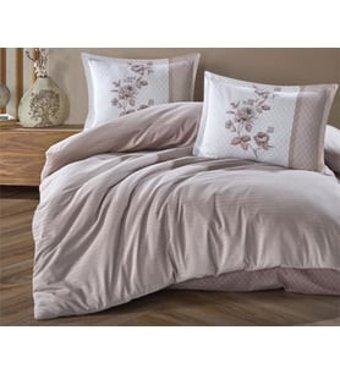 Clasy Suave V2 Pamuk Dört Mevsim 200 x 220 cm Çizgili Çift Kişilik Nevresim Takımı Kahverengi