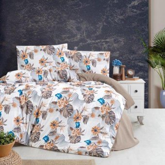 Ar Yıldız Palmira Saten Dört Mevsim 200 x 220 cm Desenli Çift Kişilik Nevresim Takımı Kahverengi Hardal