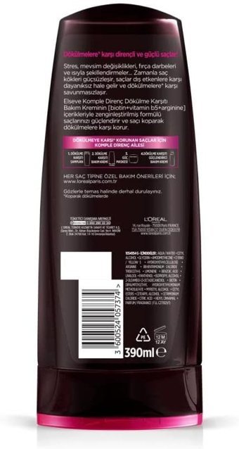 L'oréal Paris Elseve Komple Direnç Dökülme Karşıtı Arginine Biotin Vitamin B5 Kadın Saç Kremi 390 ml