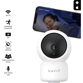 Havit IPC30 Ethernet Mini 1 Kameralı 360 Derece Dönen Gece Görüşlü IP İç Mekan Kablolu Güvenlik Kamerası