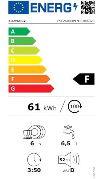 Electrolux ESF2400OW Kompakt 6 Programlı D Enerji Sınıfı 14 Kişilik Cam Kapaklı Akıllı Wifili Çekmeceli Beyaz Solo Bulaşık Makinesi