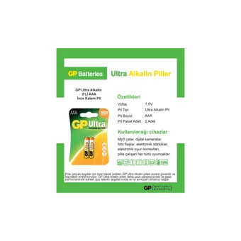 GP Ultra Gp24Au LR03 1.5 V Alkalin AAA / İnce Kalem Pil 2'li