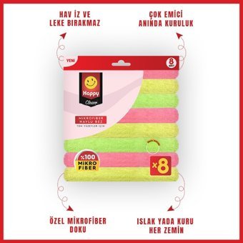 Happy Clean 8'li Mikrofiber Temizlik Bezi