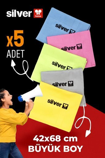 Silver Home Dekoratif Cam Büyük Boy 5x1'li Mikrofiber Temizlik Bezi