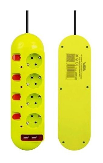 Vea VE-E40 4'lü 1.5 metre 2'li USB Kablolu Tekli Akım Korumalı Priz