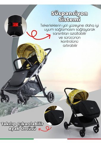 Prego Axis Çift Yönlü Katlanabilir 360 Derece Dönen Tam Yatar Bebek Arabası Yeşil