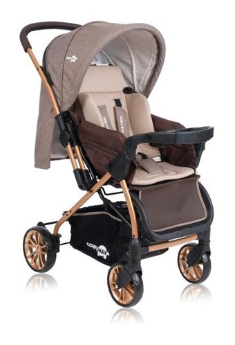 Comfymax Çift Yönlü Katlanabilir 360 Derece Dönen Tam Yatar Bebek Arabası Kahverengi