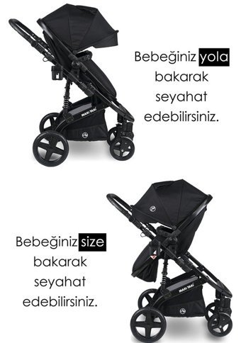 Maxi Taxi Çift Yönlü Katlanabilir 360 Derece Dönen Tam Yatar Travel Sistem Bebek Arabası Siyah