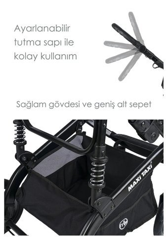 Maxi Taxi Çift Yönlü Katlanabilir 360 Derece Dönen Tam Yatar Travel Sistem Bebek Arabası Siyah