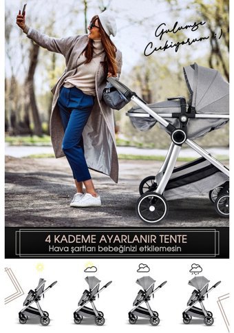 Baby Home 990 Neo Çift Yönlü Katlanabilir 360 Derece Dönen Tam Yatar Travel Sistem Bebek Arabası Gri