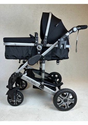 Perbebe Çift Yönlü Katlanabilir 360 Derece Dönen Tam Yatar Puset Bebek Arabası Gri-Siyah