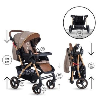 Tommy Baby Tornado Plus Çift Yönlü Katlanabilir 360 Derece Dönen Tam Yatar Bebek Arabası Kahverengi