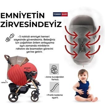 Tommy Baby Tornado Plus Çift Yönlü Katlanabilir 360 Derece Dönen Tam Yatar Bebek Arabası Kahverengi