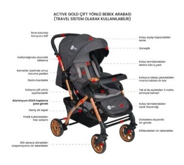 4 Baby AB-310 Çift Yönlü Katlanabilir 360 Derece Dönen Tam Yatar Bebek Arabası Antrasit