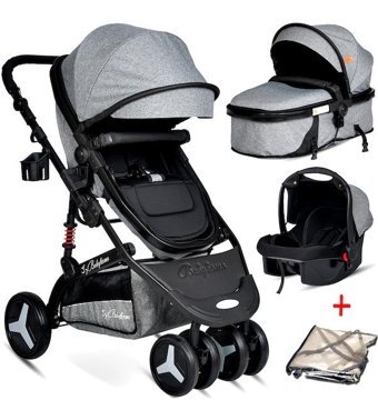 Baby Home BH-945 Çift Yönlü Katlanabilir 360 Derece Dönen Tam Yatar Travel Sistem Bebek Arabası Altın Kahverengi