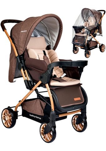 Baby Home BH-780 Çift Yönlü Katlanabilir 360 Derece Dönen Tam Yatar Bebek Arabası Kahverengi